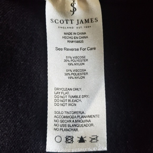 Scott James Sweater Mens Size L V-Neck Black Gray Cream Striped Preppy Academia - Picture 6 of 6